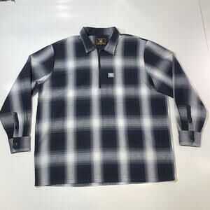 FB County Mens Long Sleeve Plaid Checker Shirt L 1/4 Zip Blue Black Workwear